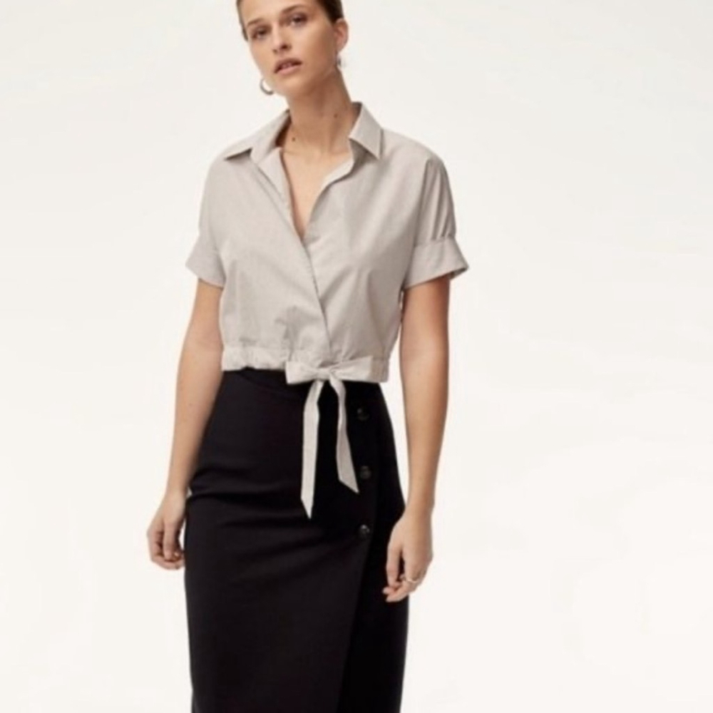 Aritzia Babaton Ozana Blouse faux wrap striped